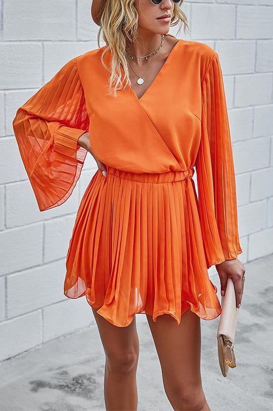 Heidi-Mode | V-Ausschnitt Einfarbig Plissierter Jumpsuit