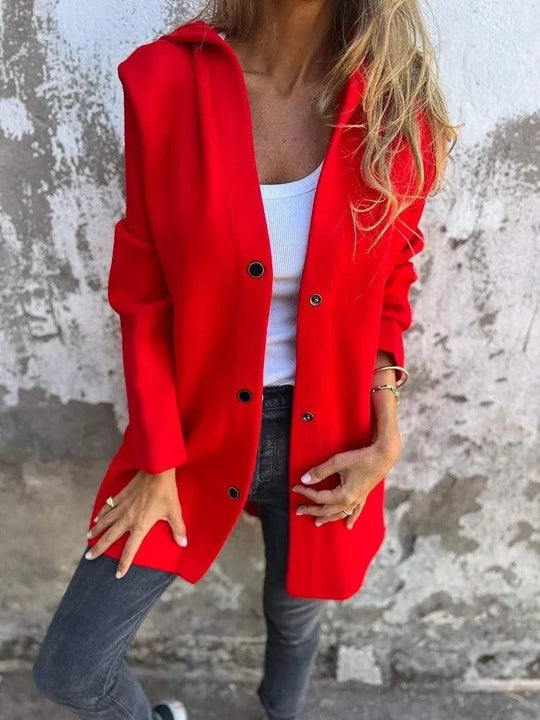 Heidi-Mode | Lässiger einreihiger Cardigan mit Kapuze