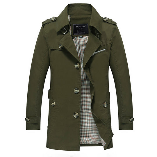 Herren modische Trenchcoat-Jacke mit eleganten Details und mehrfachen Taschen Heidi-Mode
