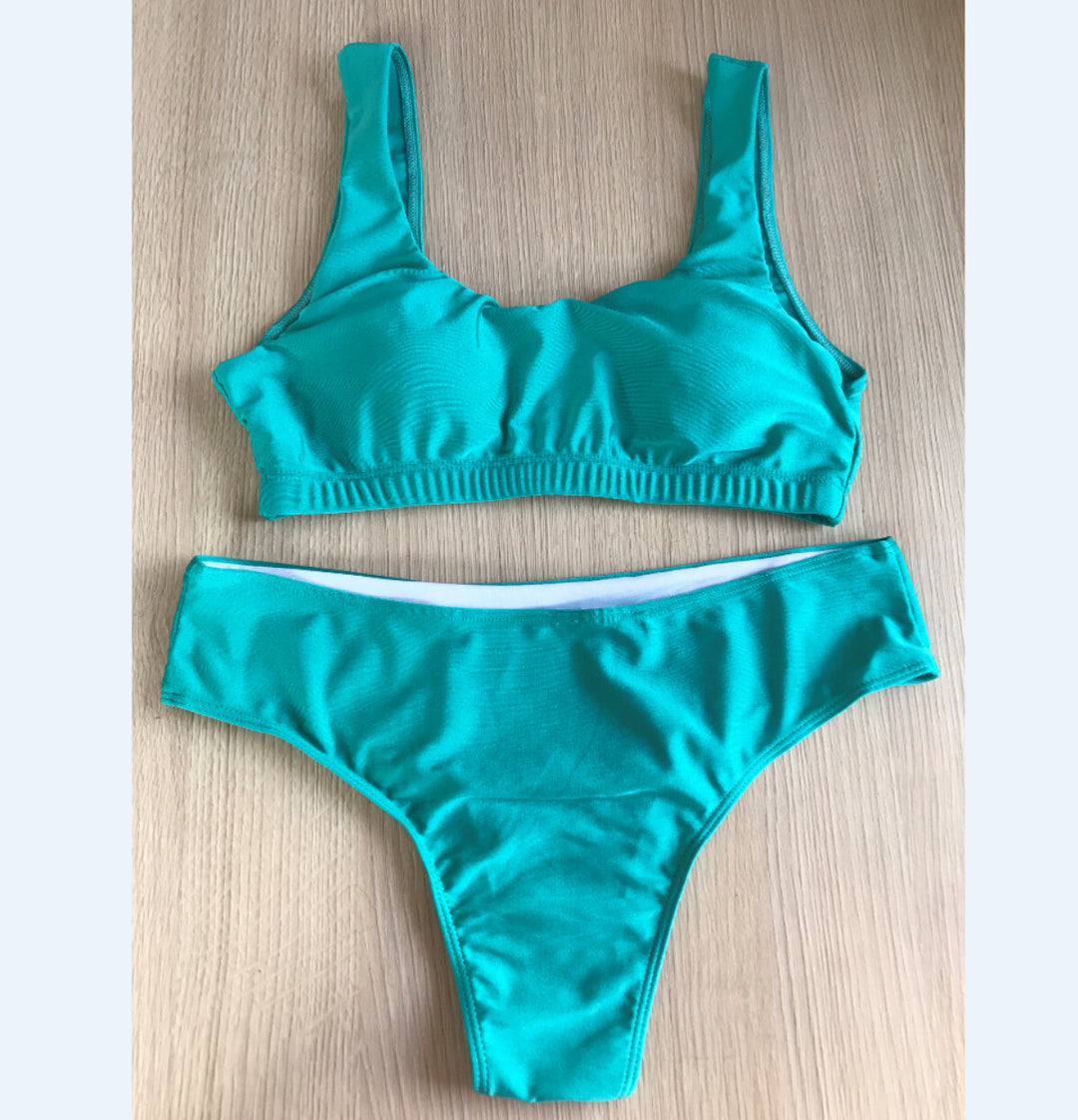Damen Bikini-Set mit tiefem Hosenbund und breiten Trägern Heidi-Mode