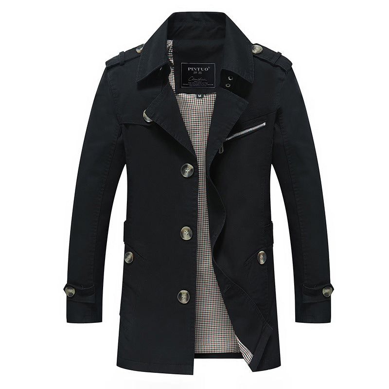 Herren modische Trenchcoat-Jacke mit eleganten Details und mehrfachen Taschen Heidi-Mode