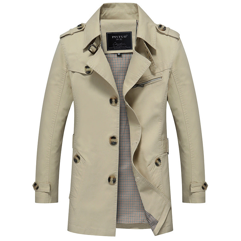 Herren modische Trenchcoat-Jacke mit eleganten Details und mehrfachen Taschen Heidi-Mode
