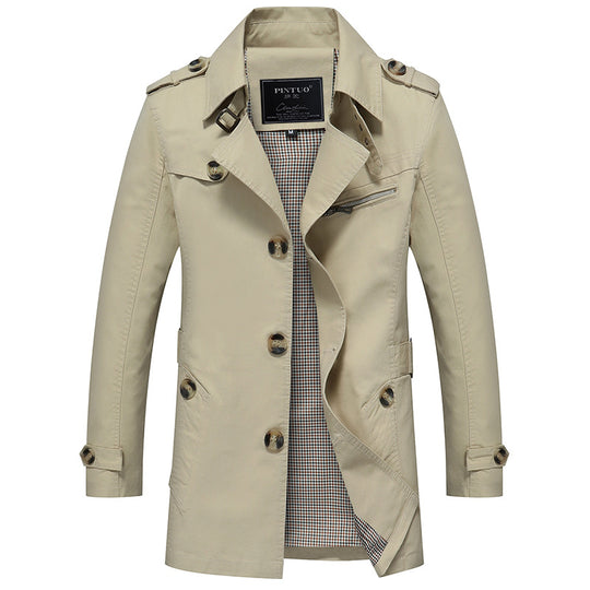 Herren modische Trenchcoat-Jacke mit eleganten Details und mehrfachen Taschen Heidi-Mode