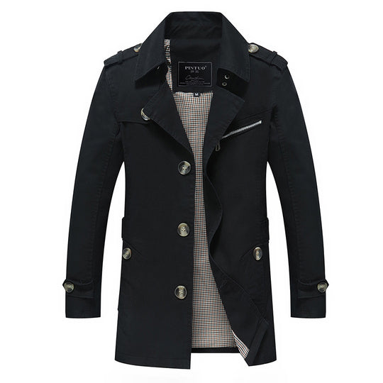 Herren modische Trenchcoat-Jacke mit eleganten Details und mehrfachen Taschen Heidi-Mode
