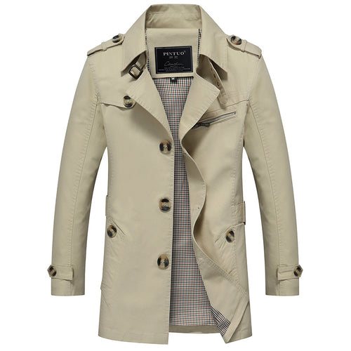 Herren modische Trenchcoat-Jacke mit eleganten Details und mehrfachen Taschen Heidi-Mode