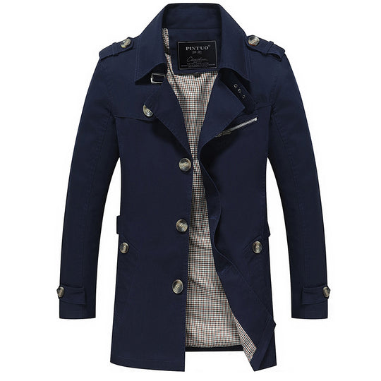 Herren modische Trenchcoat-Jacke mit eleganten Details und mehrfachen Taschen Heidi-Mode