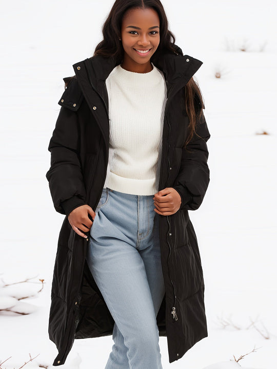 Heidi-Mode | Stylischer schwarzer Parka Wintermantel mit Kapuze und Futter Ideal für Herbst/Winter