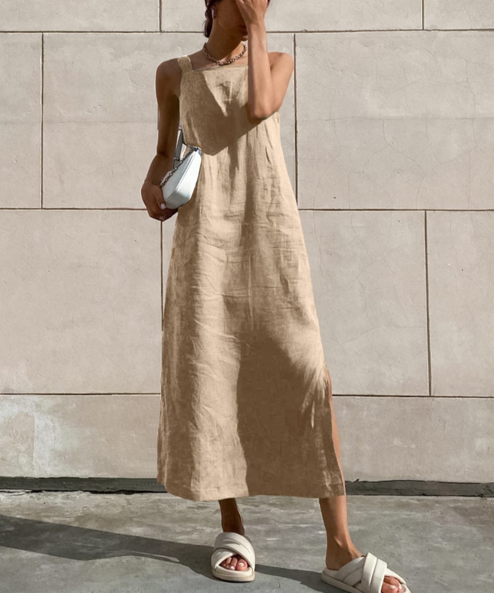 Sandfarbenes Leinenkleid