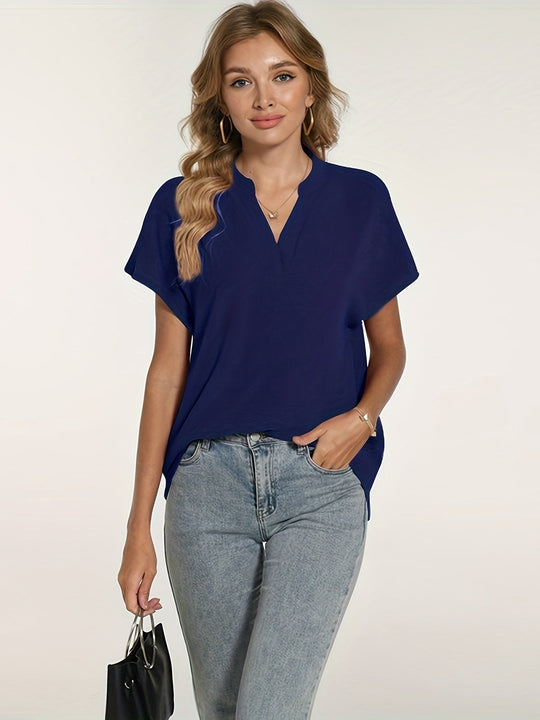 Heidi-Mode | Sommerbluse für Damen Leicht, Kurzarm, Elegant V-Ausschnitt Dekolleté