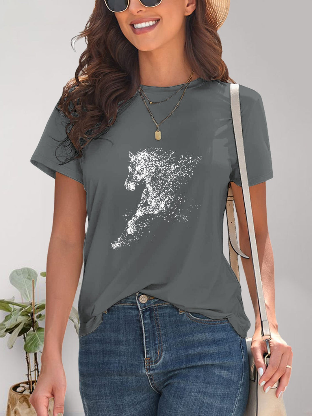Heidi-Mode | Pferd Rundhals Kurzarm T-Shirt