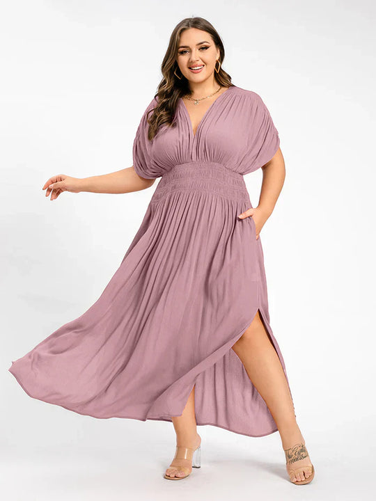 Heidi-Mode | Damen Chiffon Lang Kleid mit seitlichem Schlitz