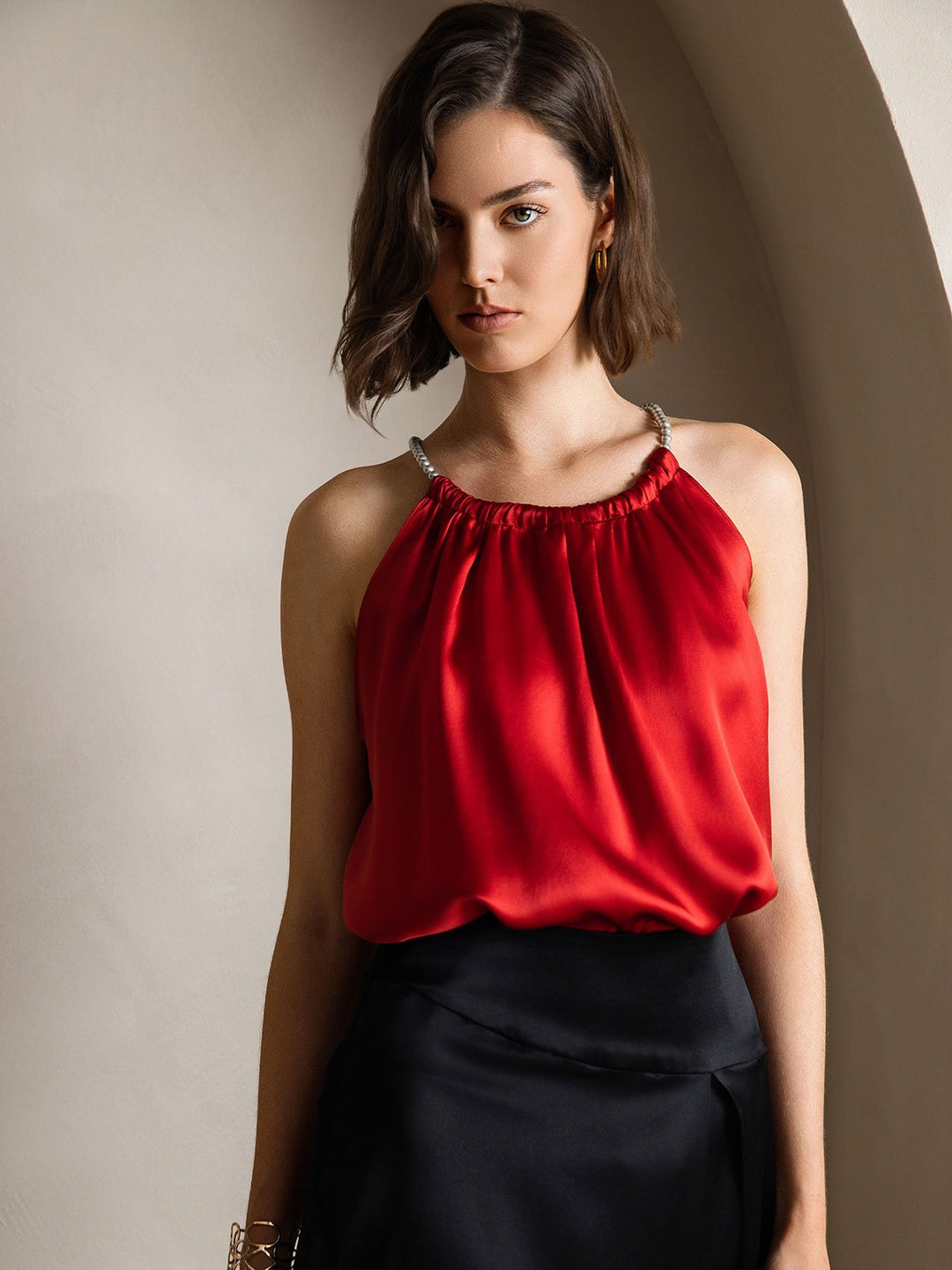 Heidi-Mode | Seiden Perlenknoten Hals Tanktop