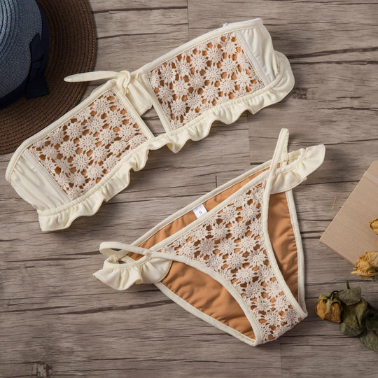 Damen Bikini-Set mit floralen Häkelakzenten und Rüschendetails Heidi-Mode