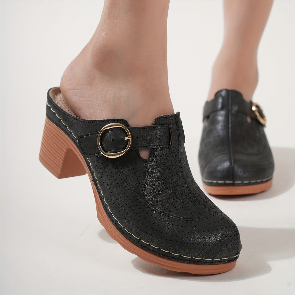 Heidi-Mode | Elegante Damen Pantoletten mit Plateau und Dicken Absätzen