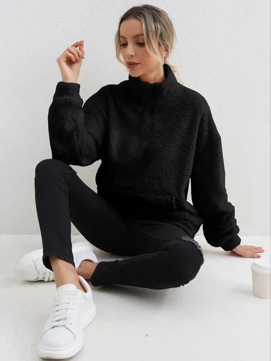 Lässiges, bequemes Plüschpullover-Sweatshirt mit Tasche