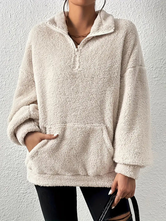 Lässiges, bequemes Plüschpullover-Sweatshirt mit Tasche