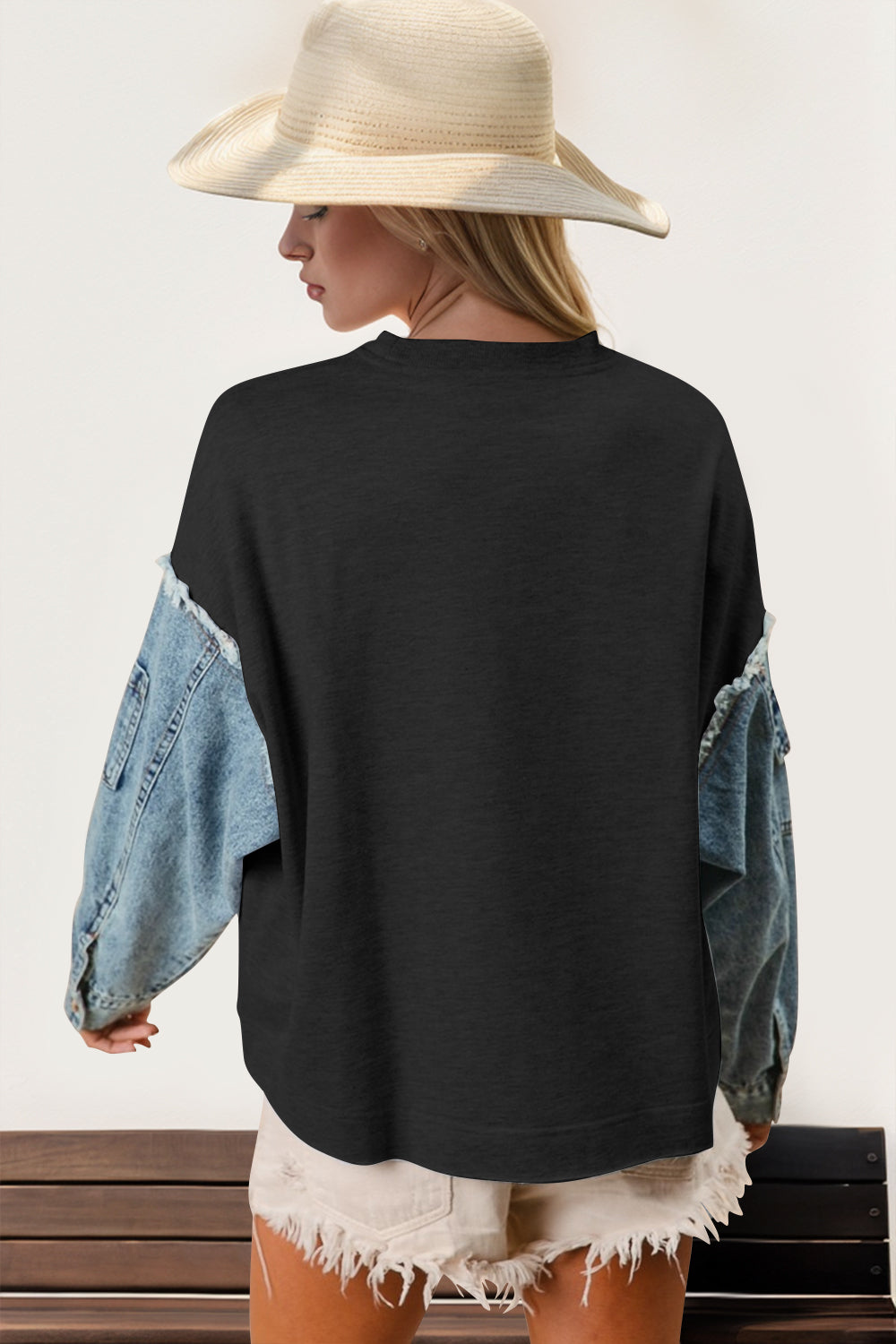 Heidi-Mode | Double Take Raw Edge Star Contrast Sweatshirt