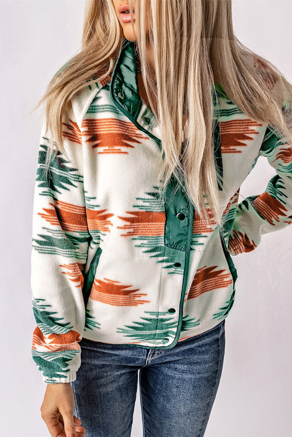 Western Aztec Fleecejacke Mit Druckknöpfen