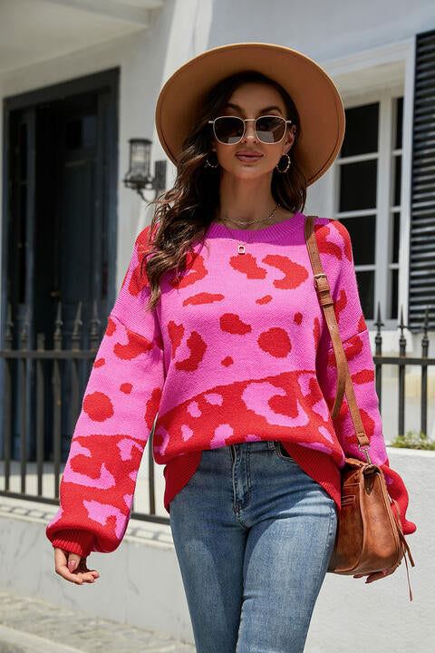 Heidi-Mode | Leopard Drop Shoulder Pullover