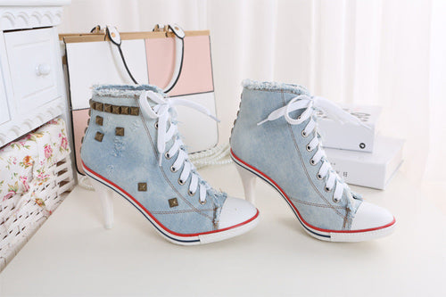 Heidi-Mode | Rundtå Damen Schuhe Denim Hohe Absätze