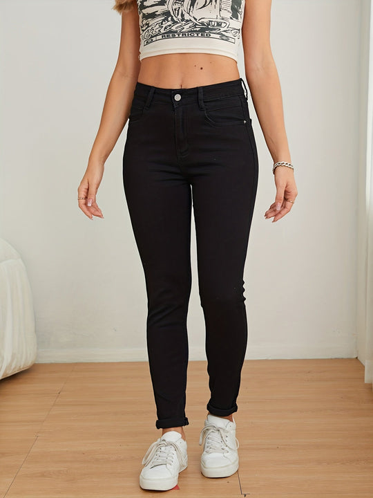 Heidi-Mode | Einfarbige Schwarze Skinny Jeans mit Hoher Taille