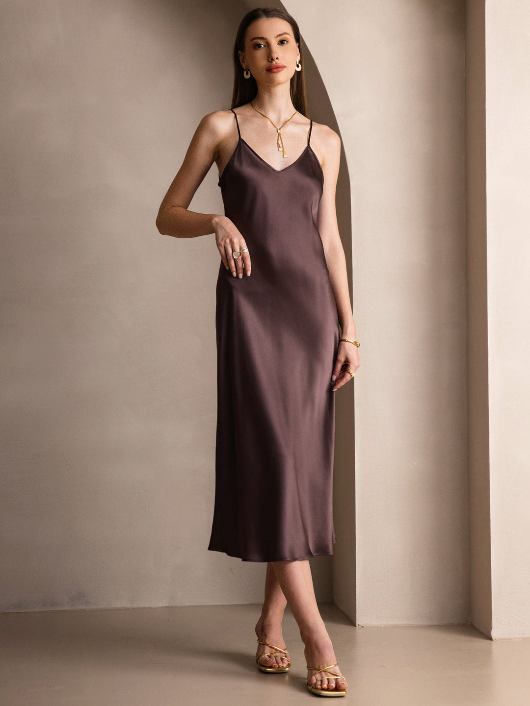 Heidi-Mode | Lange Seidenkleid mit Spaghetti-Träger