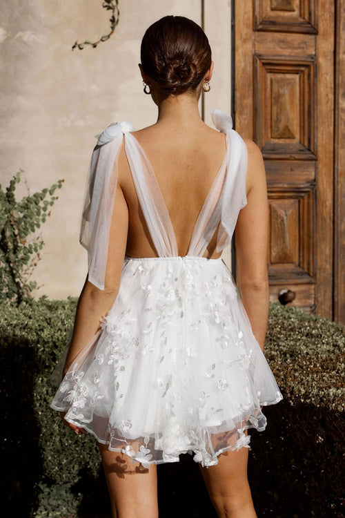 Heidi-Mode | Luxuriöse Vision Weiß Stickerei Mini Kleid