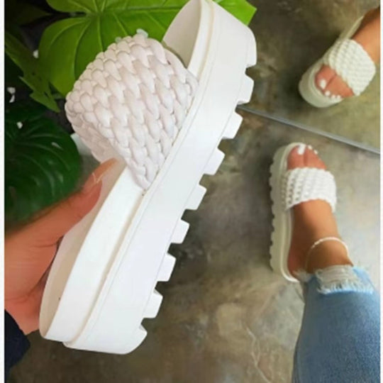 Heidi-Mode | Pu-Leder Offene Zehen Plattform Sandalen
