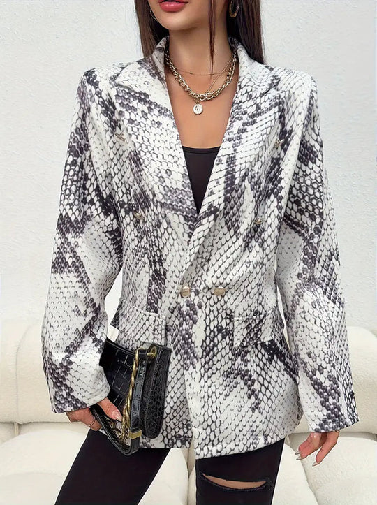 Zweireihiger Blazer mit Reverskragen und Schlangenleder-Print