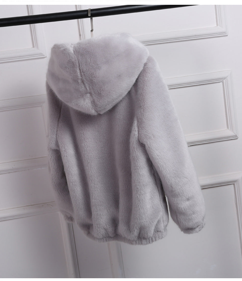 Damen Plüschjacke mit Kapuze und hochwertiger Fleece-Oberfläche Heidi-Mode