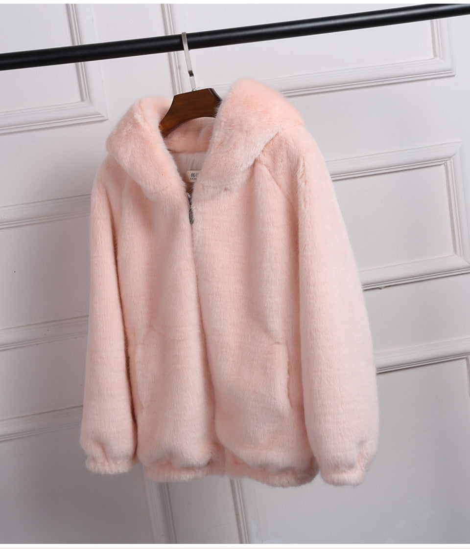 Damen Plüschjacke mit Kapuze und hochwertiger Fleece-Oberfläche Heidi-Mode