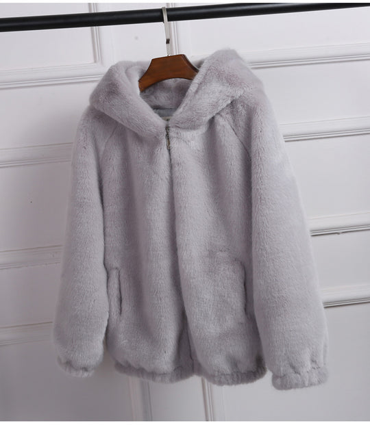 Damen Plüschjacke mit Kapuze und hochwertiger Fleece-Oberfläche Heidi-Mode