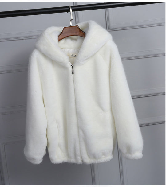 Damen Plüschjacke mit Kapuze und hochwertiger Fleece-Oberfläche Heidi-Mode