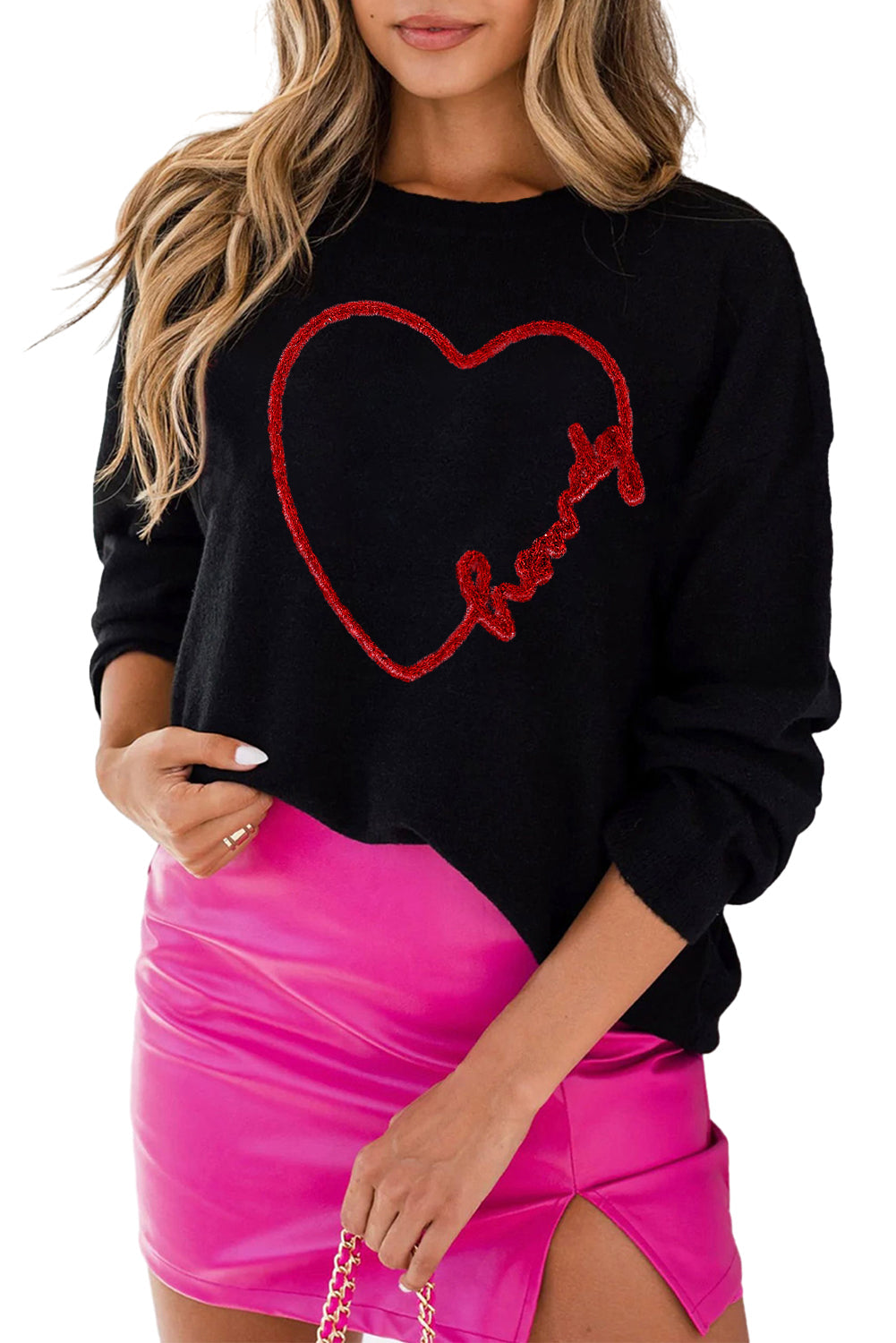 Howdy Heart Grafik Rundhalsausschnitt Freizeitpullover