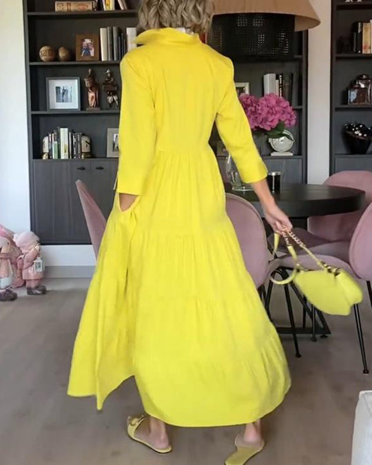 Heidi-Mode | Lässiges Einfarbiges Patchworkkleid mit Reverstasche