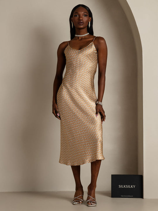 Heidi-Mode | Lange Seidenkleid mit Spaghetti-Träger
