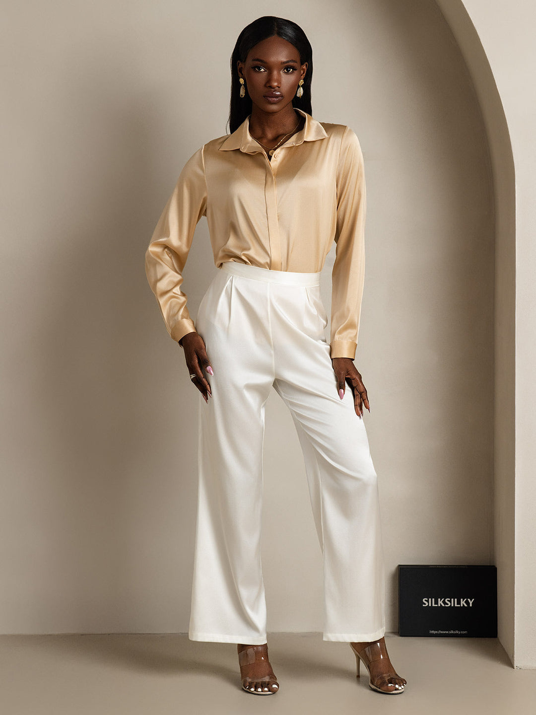 Heidi-Mode | Damen Klassische Seide Langarmshirt