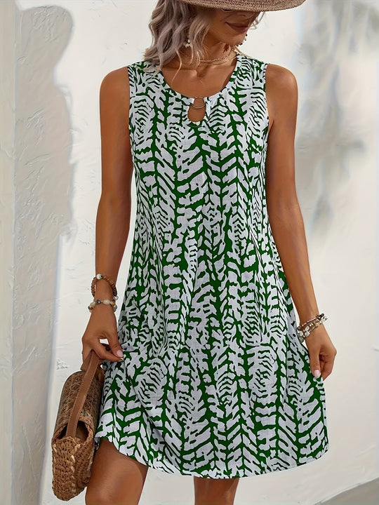Heidi-Mode | Sommerkleid mit Print Ohne Ärmel, V-Ausschnitt, A-Linie, Leicht und Elegant