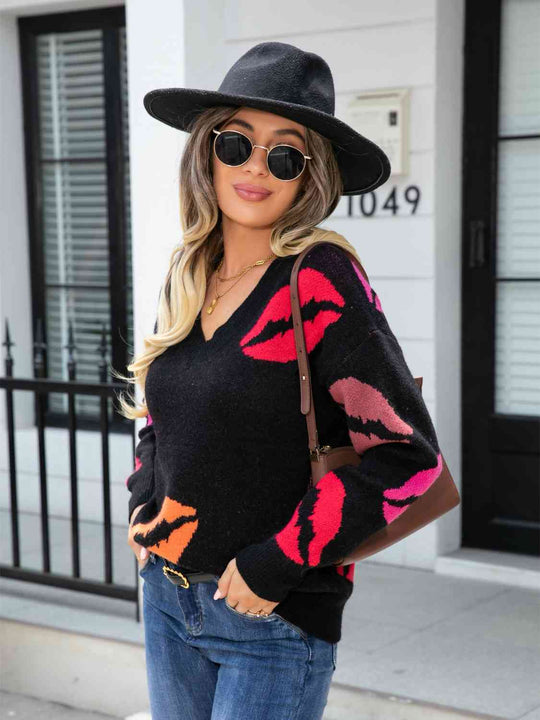 Heidi-Mode | Lip V-Ausschnitt Drop Shoulder Pullover