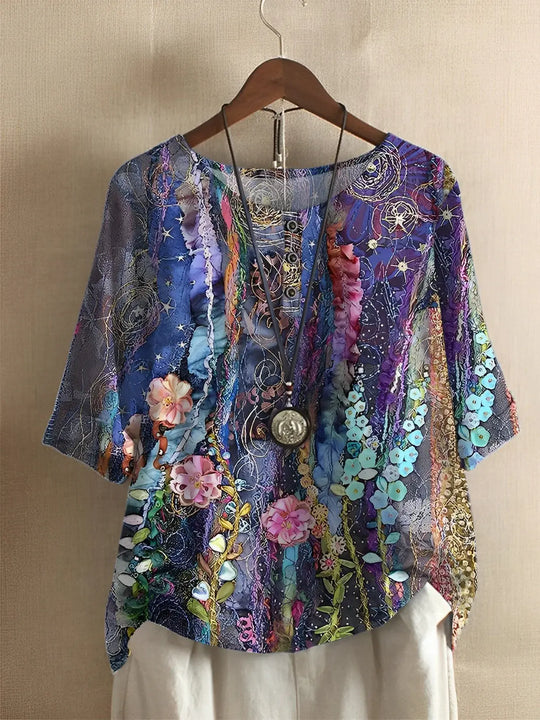 Heidi-Mode | A-Linien Bluse Floral Fiber Art