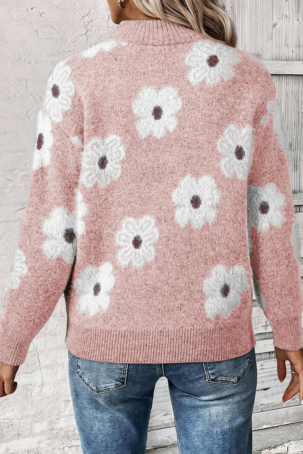 Heidi-Mode | Blumen Halb-Zip Winterpullover