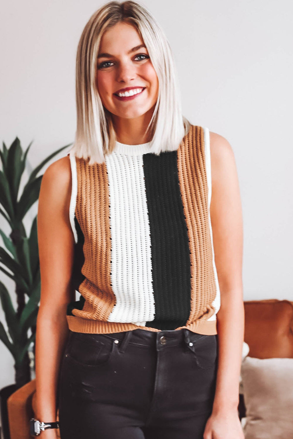 Stripe Color Block Ärmelloser Strickpullover Vest