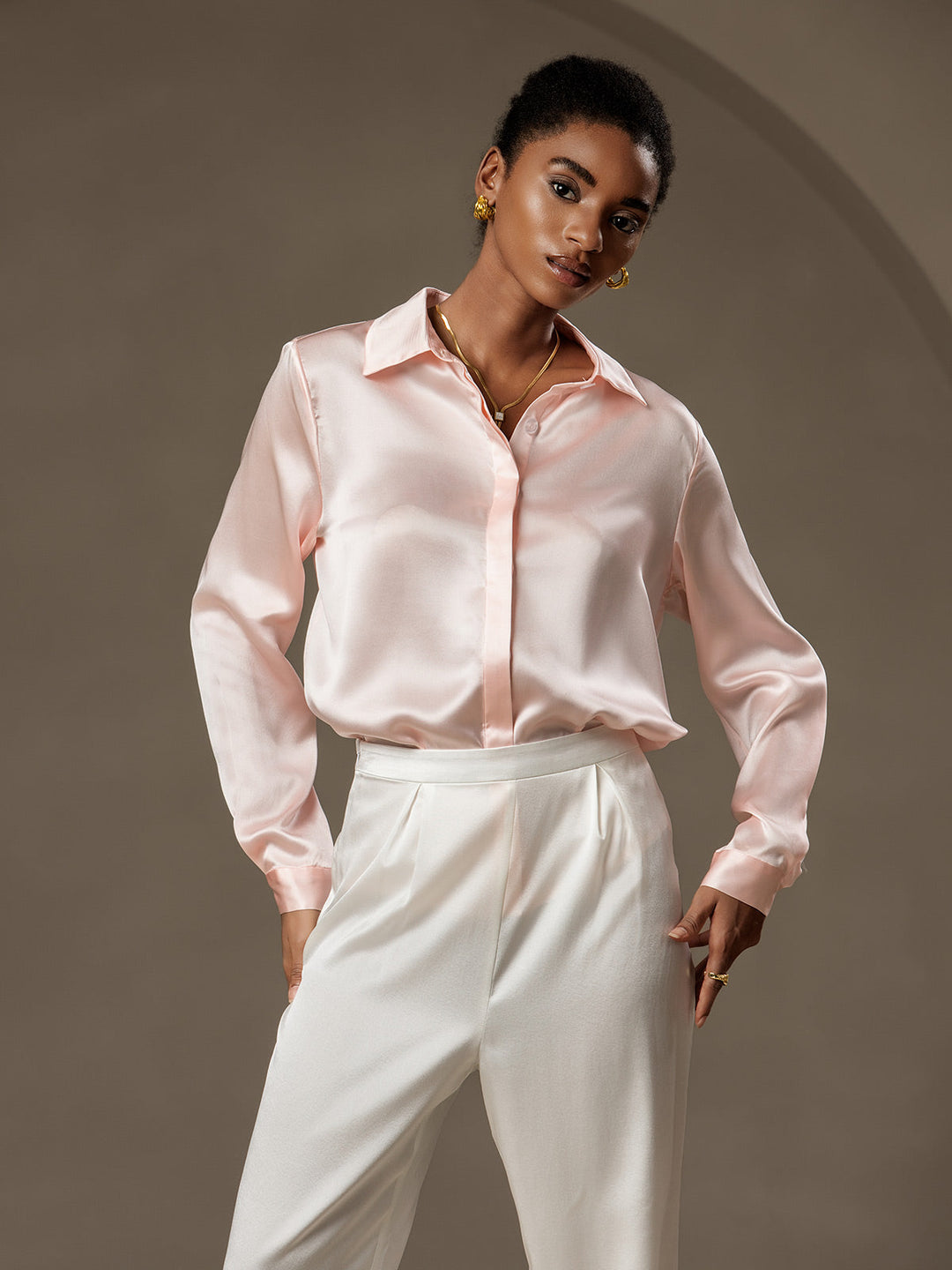 Heidi-Mode | Damen Klassische Seide Langarmshirt