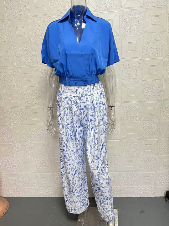 Heidi Mode | Zweiteiliges Set mit V-Ausschnitt und Hose mit weitem Bein