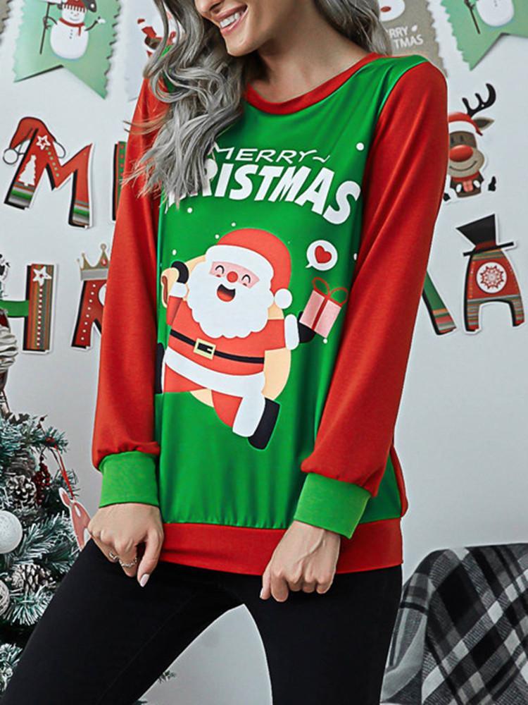 Heidi-Mode | Weihnachtsdesign Splicing Langarm-T-Shirt