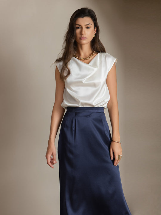 Heidi-Mode | Seiden Kappenärmel Halskragen Tanktop Bluse