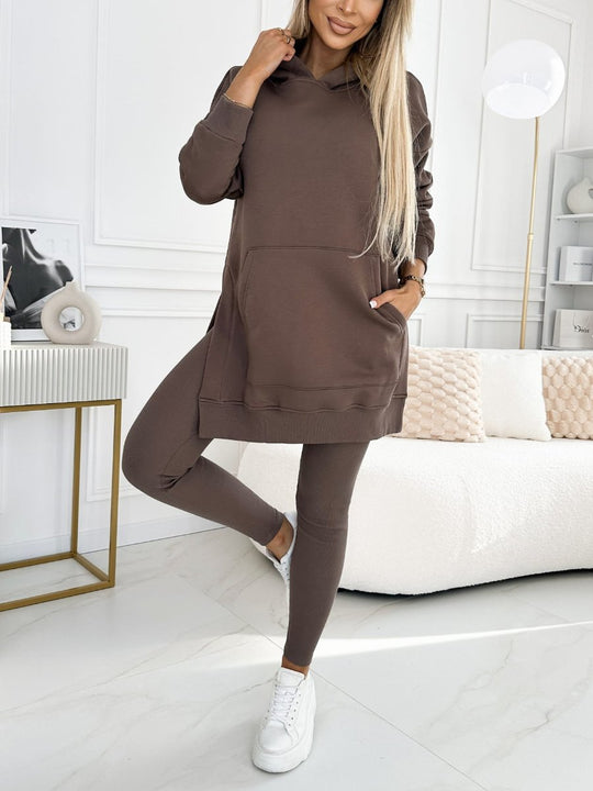 Heidi-Mode | Sportlich Lässiger Kapuzenpullover Dicke Unterhosen Leggings Set