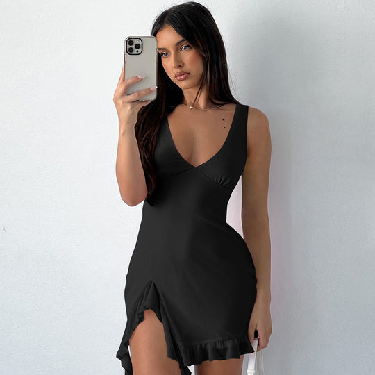Heidi Mode | Kleid mit Hosenträgern und V-Ausschnitt mit Fransen