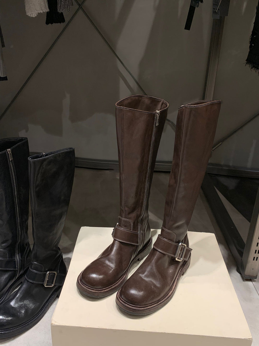 Heidi-Mode | Gewaschenes Leder Rund Bis Oben Chunky Heel Mittelhohe Stiefel Frauen
