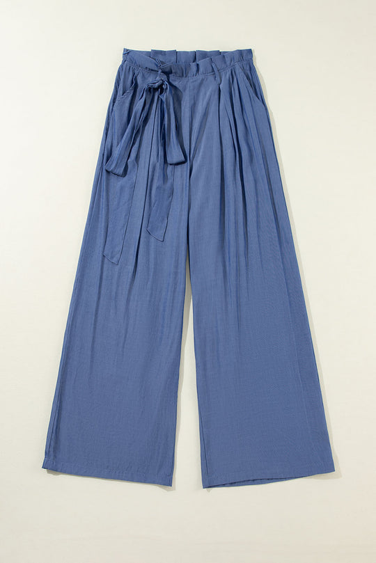 Wind Belted Frilly Taille Wide Leg Loose Pants